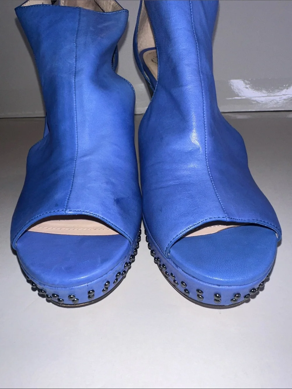 Vince Camuto Waylins Royal Blue Leather Open-Toe Slingback Wedges